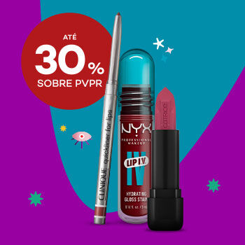 Lábios Maquilhagem com selo de desconto até 30% sobre preço de venda ao público recomendado.
