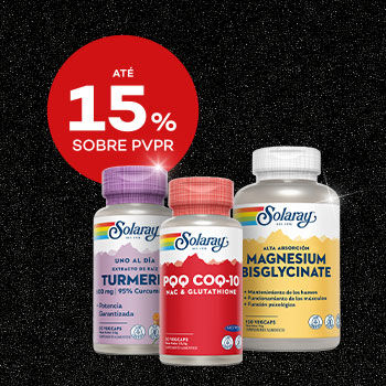 Solaray Produtos Solaray com selo de 15% sobre preço de venda ao publico recomendado.