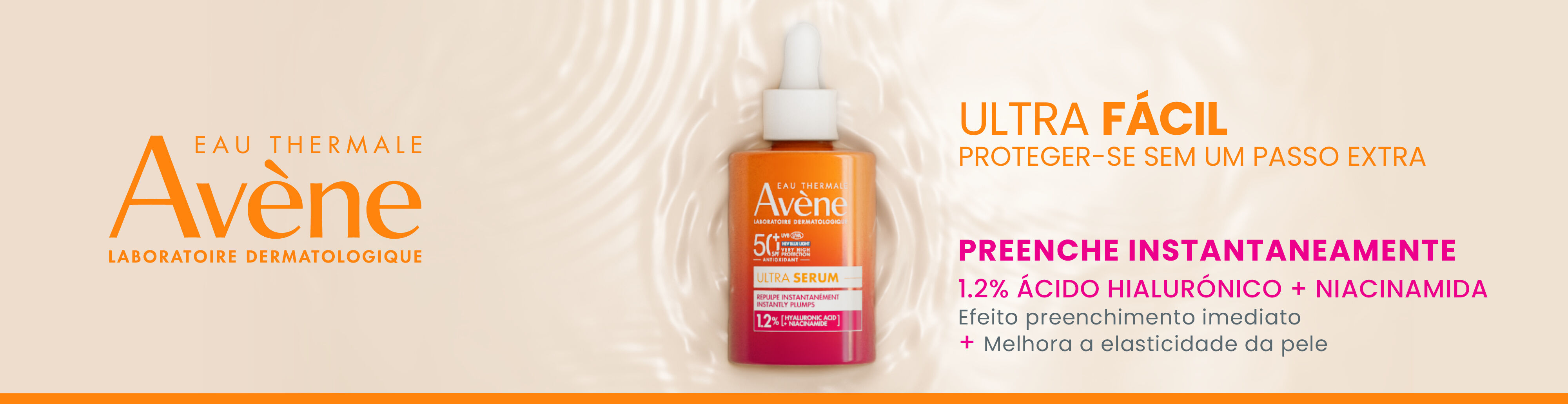 Ultra Serum Instantly Plumps SPF50+. Av&egrave;ne Ultra F&aacute;cil proteger-se sem um passo extra. Preenche instantaneamente 1.2% &aacute;cido hialur&oacute;nico + Niacinamida.