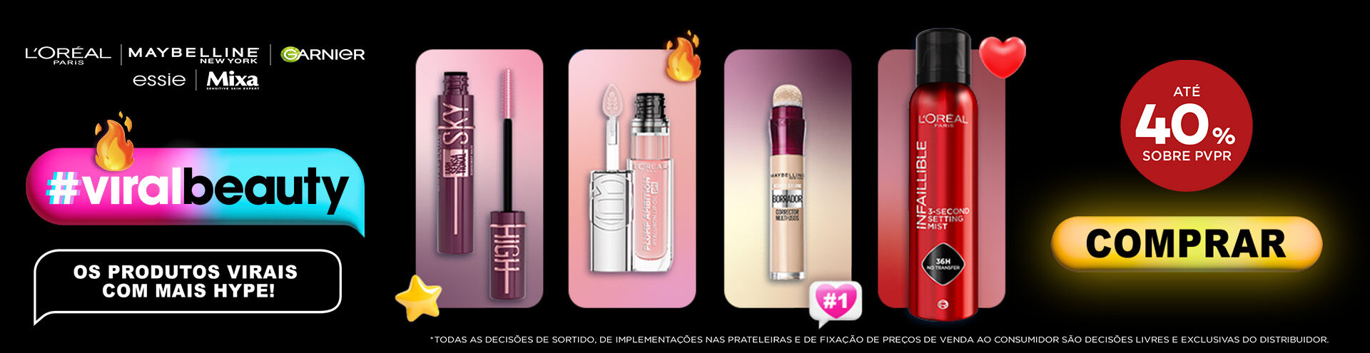 Viral Beauty, os produtos virais com mais hype! Com selo de desconto at&eacute; 40% sobre pvpr. Compra j&aacute;!