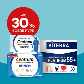Suplementos de homem com selo de desconto até 30% sobre preço de venda ao público recomendado.