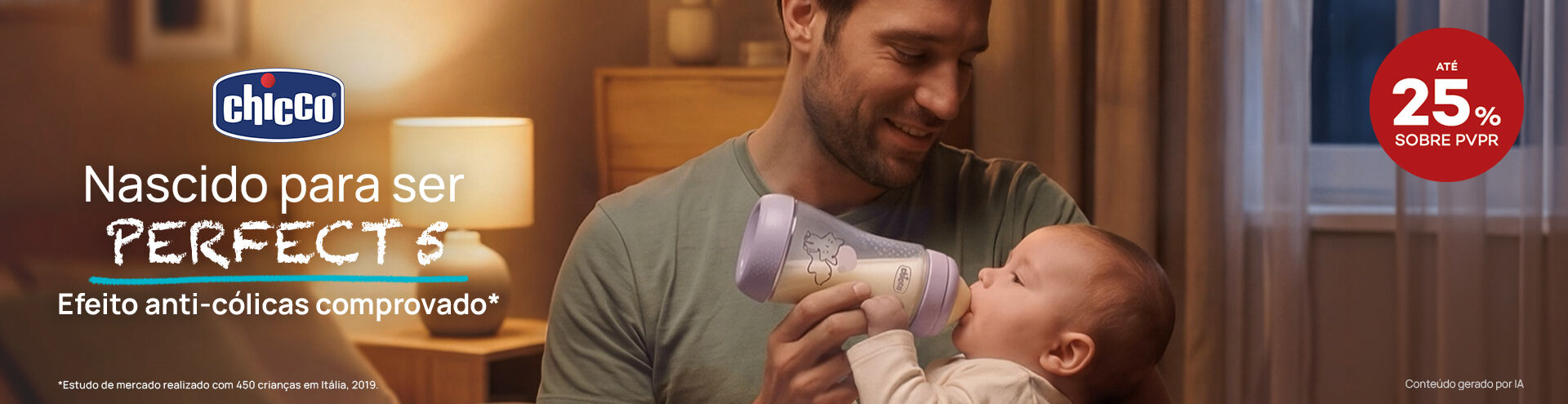 Chicco, nascido para ser Perfect 5, efeito anti-c&oacute;licas comprovado. Com selo de desconto at&eacute; 25% sobre pvpr. Aproveita j&aacute;!