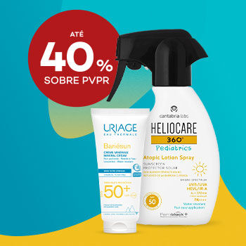 Protetores solares infantis Uriage e Heliocare com desconto de até 50% sobre Preço de Venda ao Público Recomendado.