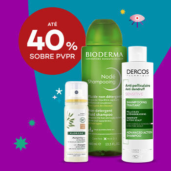 Champôs com selo de desconto até 40% sobre preço de venda ao público recomendado.