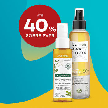 Sprays solares capilares Klorane e Lazartigue com desconto de até 40% sobre preço de Venda ao Público Recomendado
