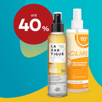 Protetores solares capilares Lazartigue e Solare com desconto de até 40% sobre Preço de Venda ao Público Recomendado.
