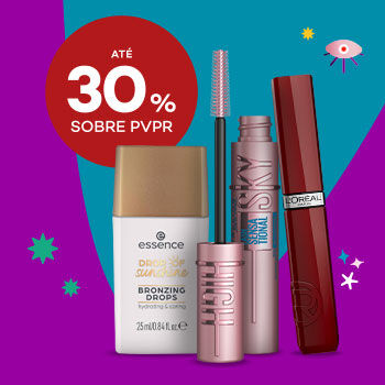 Produtos maquilhagem com desconto até 30% sobre Preço de Venda ao Público Recomendado.