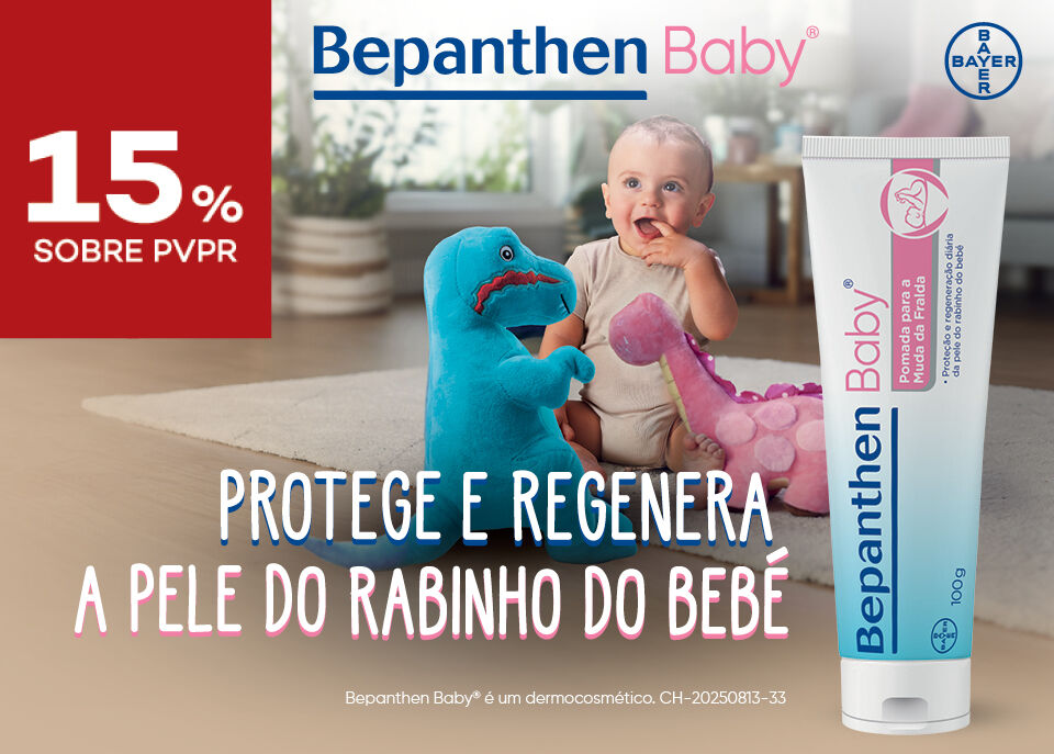 Destaque Bepanthen Baby com selo de 15% sobre preço de venda ao público recomendado Destaque Bepanthen Baby com selo de 15% sobre preço de venda ao público recomendado