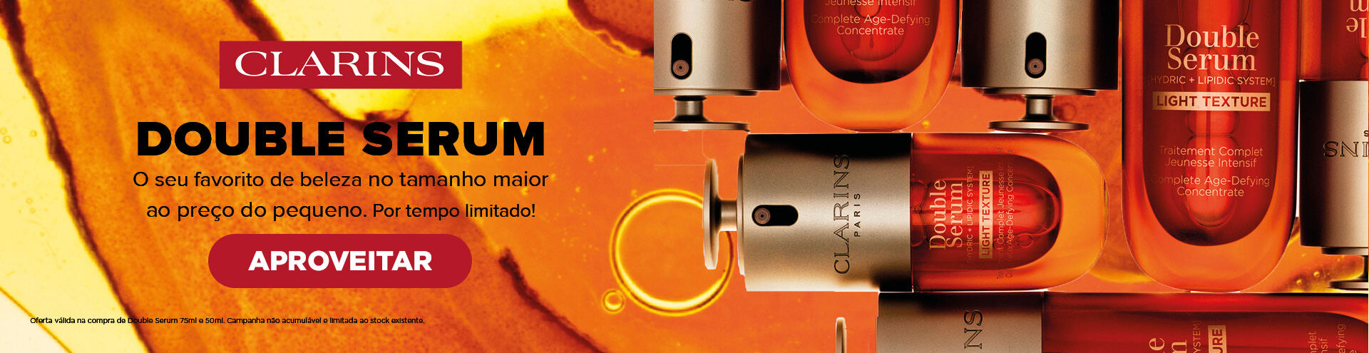 Clarins, Double Serum, o teu favorito de beleza no tamanho maior, ao pre&ccedil;o do pequeno. Por tempo limitado, aproveita j&aacute;!