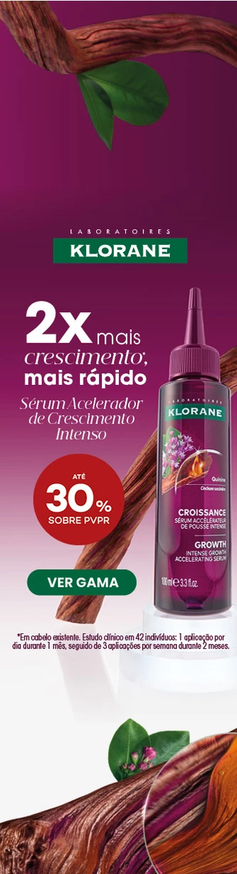 Nova gama Growth da marca Klorane com destaque promocional de 30% sobre pre&ccedil;o de Venda ao P&uacute;blico Recomendado