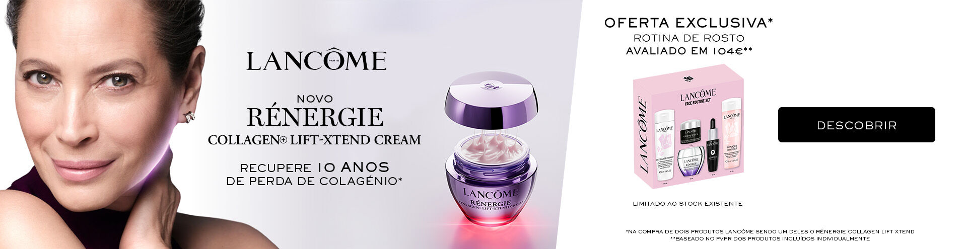 Lancome, Novo R&eacute;nergie Collagen Lift-Xtend Cream. Recupere 10 anos de perda de colag&eacute;nio. Oferta exclusiva, rotina de rosto na compra de dois artigos L&acirc;ncome. Descobre j&aacute;! 