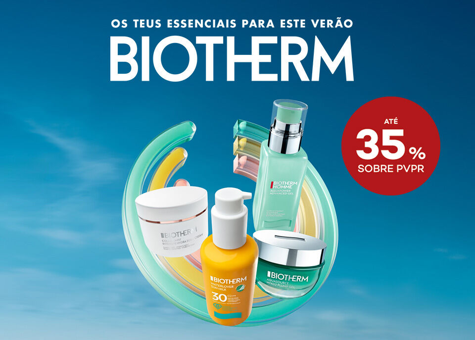 Gama de produtos Biotherm com selo de desconto até 35% sobre preço de venda ao público recomendado Gama de produtos Biotherm com selo de desconto até 35% sobre preço de venda ao público recomendado