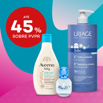 Produtos para a higiene do bebé com selo de desconto até 45% sobre preço de venda ao público recomendado
