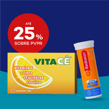 Destaque suplementos Vitace e Redoxon com selo até 25% sobre preço de venda ao público recomendado