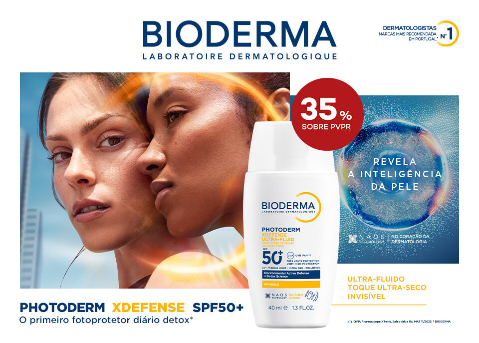 Protetor solar Photoderm X-Defense com selo de desconto de 35% sobre preço de venda ao público recomendado Protetor solar Photoderm X-Defense com selo de desconto de 35% sobre preço de venda ao público recomendado