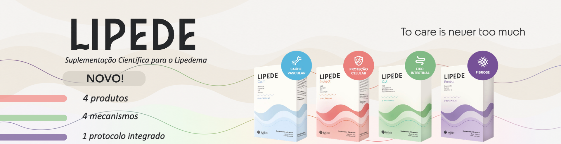 Lipede, NOVO! 4 produtos, 4 mecanismos, 1 protocolo integrado. To care is never too much.