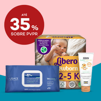 Produtos de muda da fralda com selo de desconto até 35% sobre preço de venda ao público recomendado.