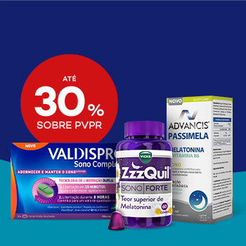 Produtos de Sono com selo de desconto at&eacute; 30% sobre pre&ccedil;o de venda ao p&uacute;blico recomendado.