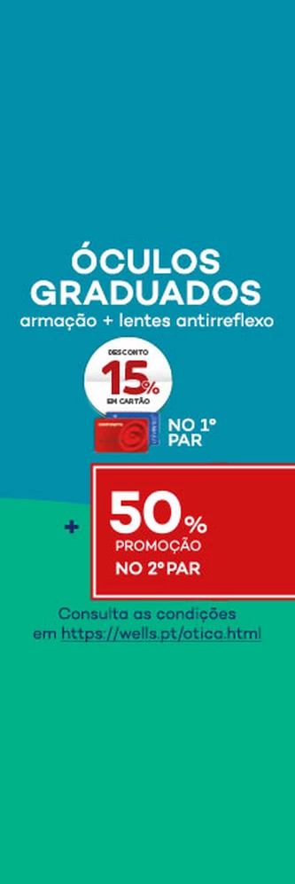 &Oacute;culos Graduados - desconto 10% em Cart&atilde;o Continente no 1&ordm; par + 50% promo&ccedil;&atilde;o no 2&ordm; par - Marcar consulta! Consulta condi&ccedil;&otilde;es em http://wells.pt/otica.html