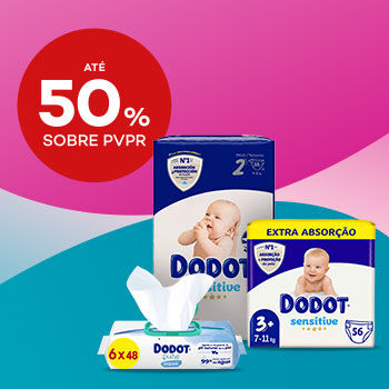 Dodot com selo at&eacute; 50% sobre pre&ccedil;o de venda ao p&uacute;blico recomendado