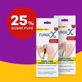 Produtos Fungex com selo de desconto 25% sobre preço de venda ao público recomendado