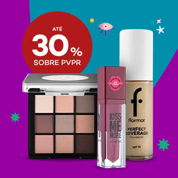 Produtos Flormar com selo de desconto até 30% sobre preço de venda ao público recomendado.