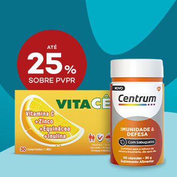 Suplementos de imunidade com até 25% sobre preço de Venda ao Público Recomendado