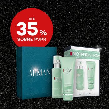 Destaque de coffrets de homem em campanha black friday com selo de desconto até 35% sobre preço de venda ao público recomendado