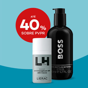 Higiene homem com selo de desconto at&eacute; 40% sobre pre&ccedil;o de venda ao p&uacute;blico recomendado.