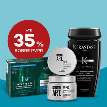 Produtos de Cabelo selo de desconto at&eacute; 35% sobre pre&ccedil;o de venda ao p&uacute;blico recomendado.