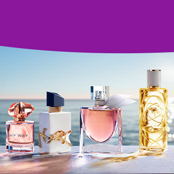 Destaque de perfumes Giorgio Armani, YSL e Lancôme. 