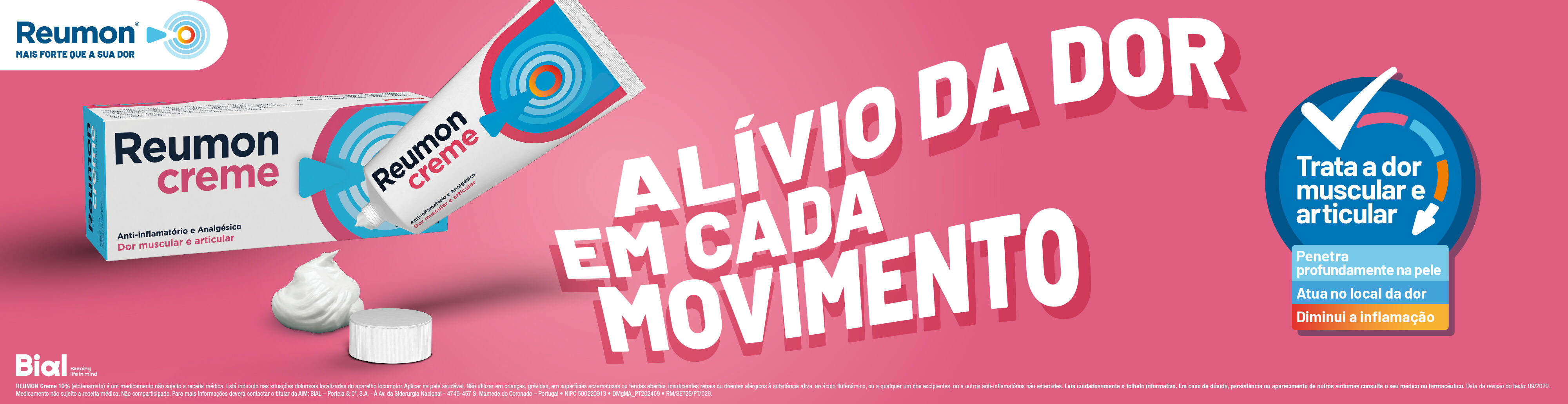 Al&iacute;vio da dor em cada movimento. Reumon Creme.