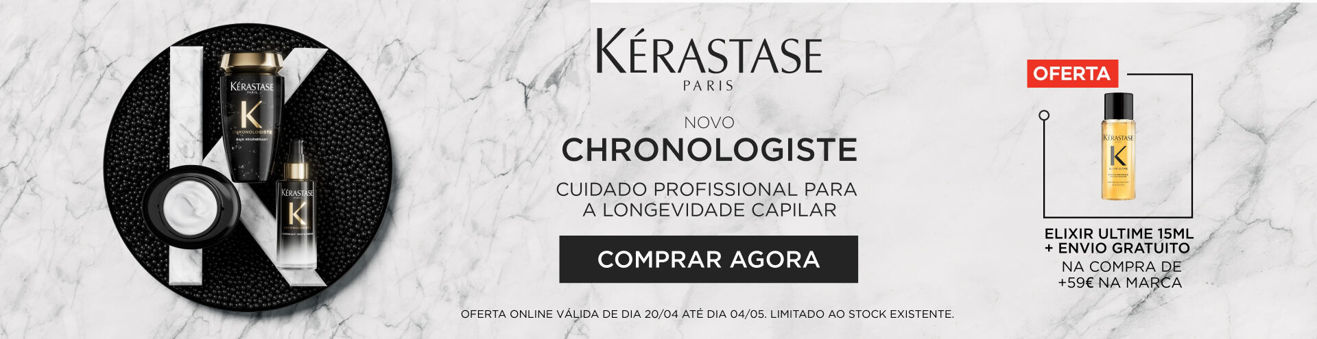 Novo K&eacute;rastase Chronologiste, cuidado profissional para a longevidade capilar. Comprar agora! Oferta de Elixir Ultime 15 ml + envio gratuito, na compra de +59&euro; na marca.