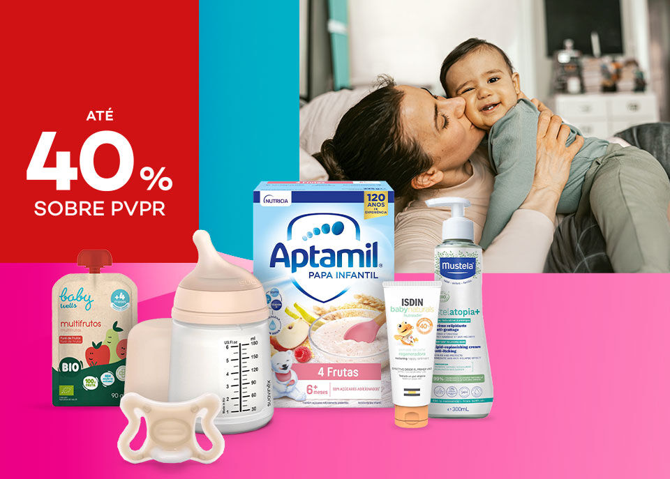 Produtos Beb&eacute; e Mam&atilde; com selo de desconto at&eacute; 40% sobre pre&ccedil;o de venda ao p&uacute;blico recomendado