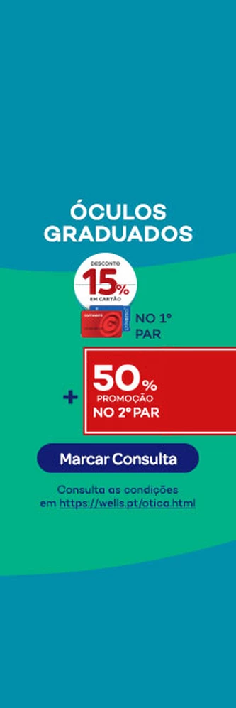 &Oacute;culos Graduados - desconto 15% em Cart&atilde;o Continente no 1&ordm; par + 50% promo&ccedil;&atilde;o no 2&ordm; par - Marcar consulta! Consulta condi&ccedil;&otilde;es em http://wells.pt/otica.html