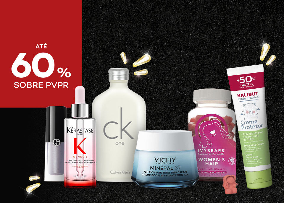 Produtos em campanha Black Friday com selo de desconto até 60% sobre preço de venda ao público recomendado Produtos em campanha Black Friday com selo de desconto até 60% sobre preço de venda ao público recomendado