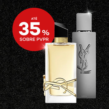 Perfumes Yves Saint Laurent com selo de desconto até 35% sobre preço de venda ao público recomendado.