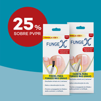Produtos Fungex com selo de desconto 25% sobre preço de venda ao público recomendado