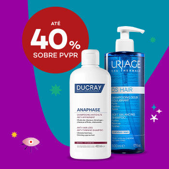 Produtos de cuidados com o cabelo com desconto até 40% sobre Preço de Venda ao Público Recomendado.