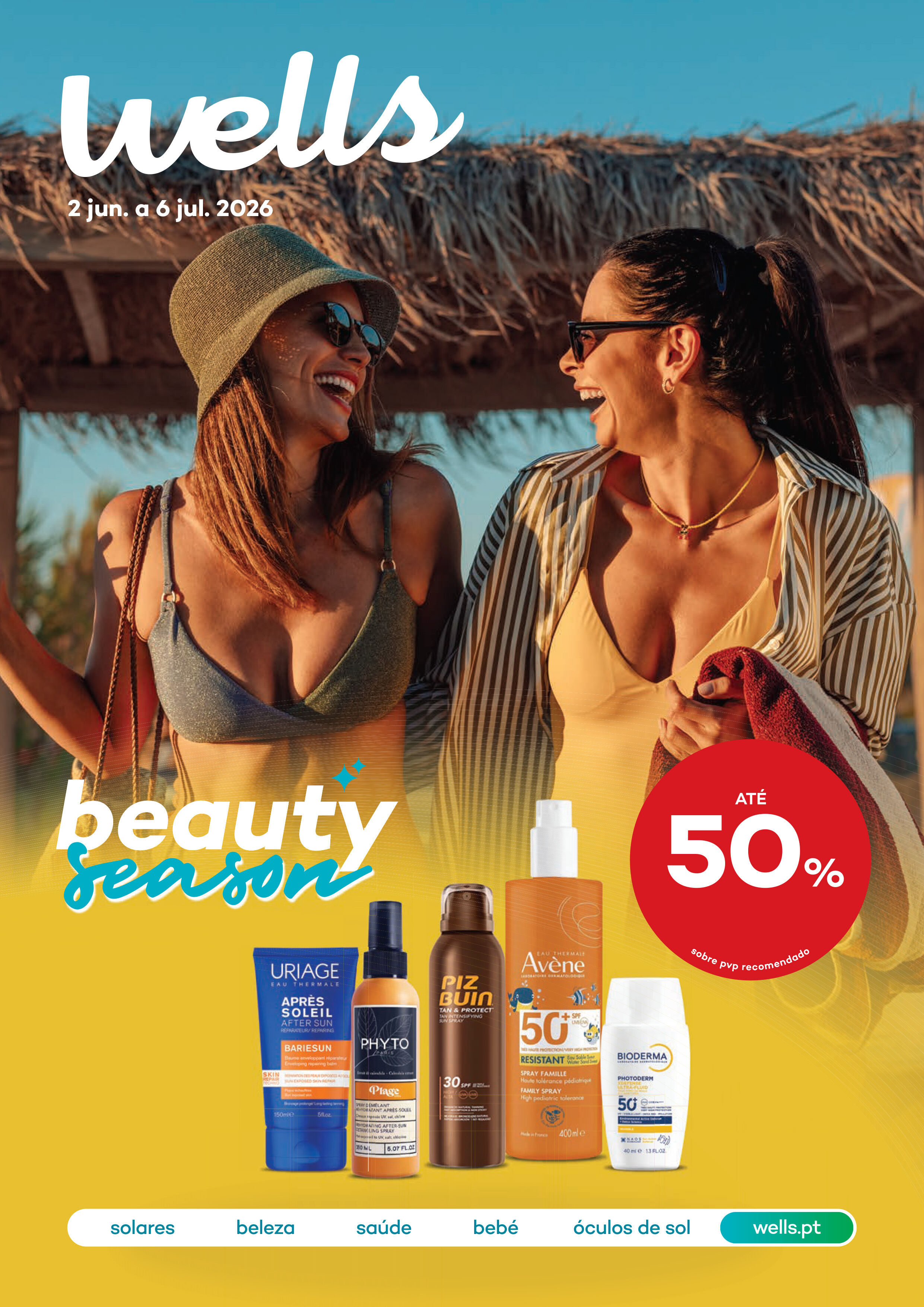 Capa do Folheto de Beauty Season com at&eacute; 50% sobre pre&ccedil;o de venda ao p&uacute;blico recomendado