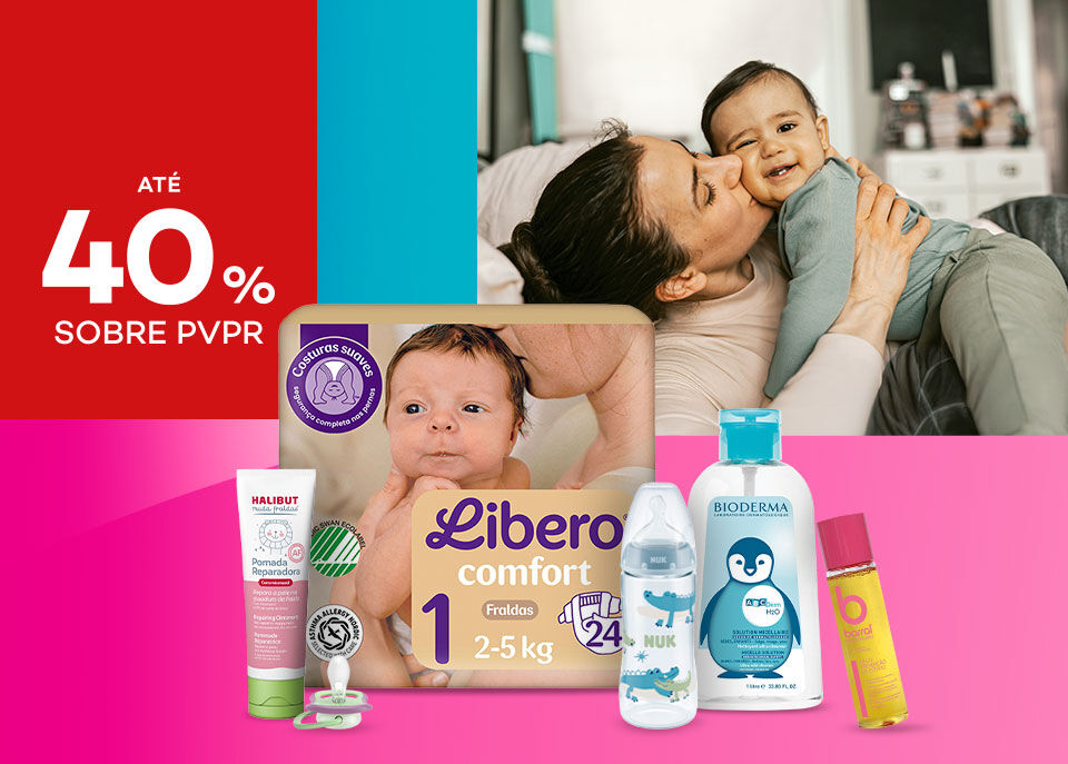 Produtos Beb&eacute; e Mam&atilde; com selo de desconto at&eacute; 40% sobre pre&ccedil;o de venda ao p&uacute;blico recomendado
