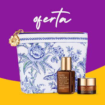 Oferta bolsa com padrão azul e 2 minis Estee Lauder