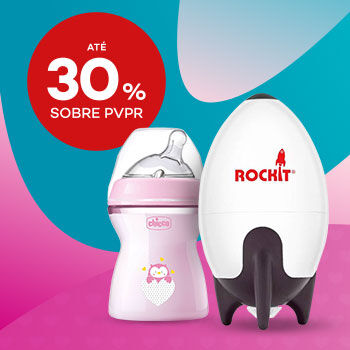 Produtos de puericultura com selo de desconto até 30% sobre preço de venda ao público recomendado