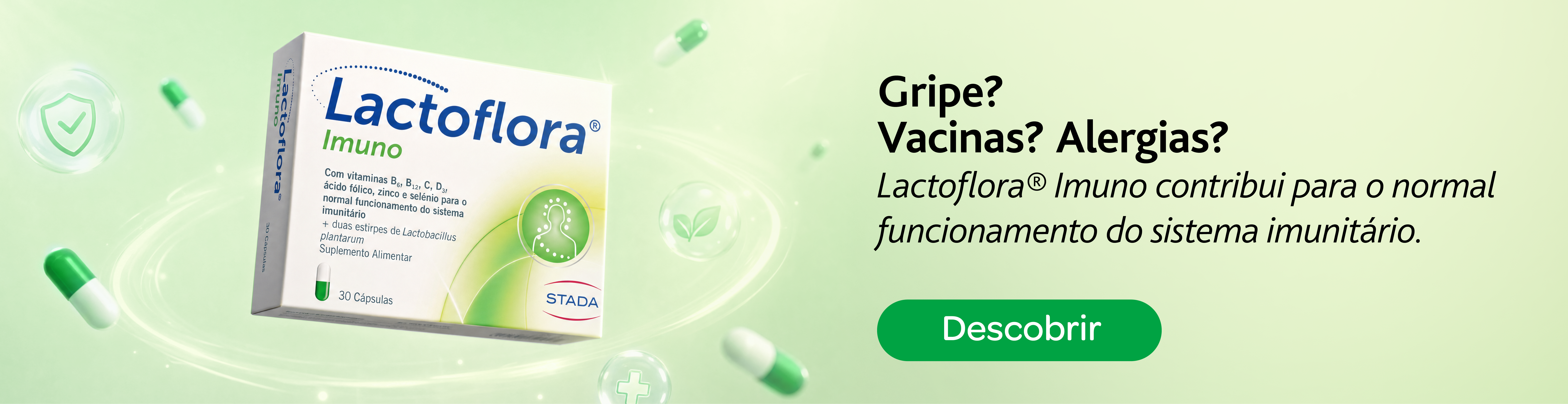 Gripe? Vacinas? Alergias? Lactoflora Imuno contribui para o normal funcionamento do sistema imunit&aacute;rio. Descobre j&aacute;!