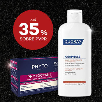 Destaque produtos anti-queda em campanha black friday com selo de desconto até 35% sobre preço de venda ao público recomendado