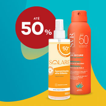Sprays Solare bifásico e SVR Sun Secure com desconto até 50% sobre preço de Venda ao Público Recomendado
