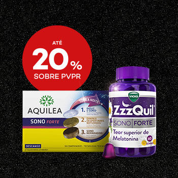 Destaque suplementos para o sono em campanha black friday com selo de desconto até 20% sobre preço de venda ao público recomendado