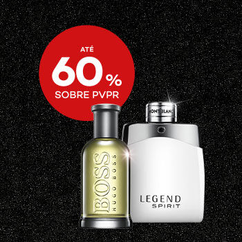 Perfumes de Homem com selo de desconto até 60% sobre preço de venda ao público recomendado.
