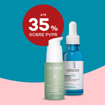 Séruns Faciais com selo de desconto até 35% sobre preço de venda ao público recomendado.