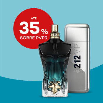 Perfumes de homem com selo de desconto at&eacute; 35% sobre pre&ccedil;o de venda ao p&uacute;blico recomendado.